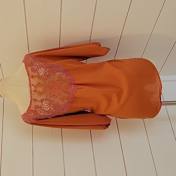 PERCH by Blu Pepper xl sheer button down blouse with crochet at back - Picture 2 of 5